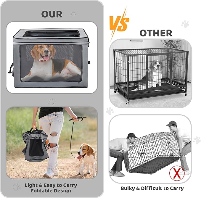 Portable Dog Crate Soft Dog Crate 22",30",36",42" Foldable Basic Dog Crates Easy Set-up, Light, Sturdy, Comfy，Collapsible Crate for Home and Travel (30Inch)