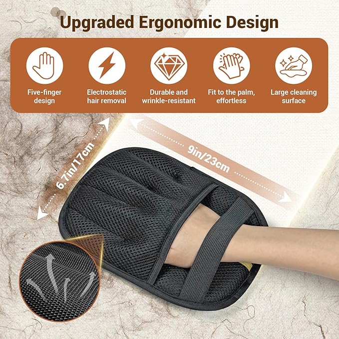 Pet Hair Removal Glove & Electrostatic Remover Set with Mini Lint Roller (180 Sheets) - Reusable Cleaning Tool for Sofa, Carpet, Cat Tree, Furniture, Car Seat and Clothes（3PCS）