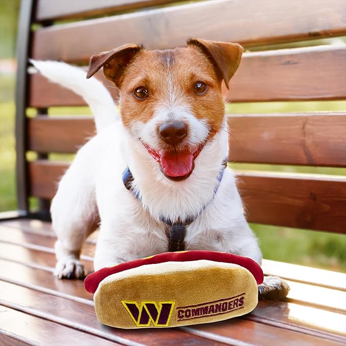 NFL Washington Commanders HOT Dog Plush Dog & CAT Squeak Toy - Cutest HOT-Dog Snack Plush Toy for Dogs & Cats with Inner Squeaker & Beautiful Football Team Name/Logo