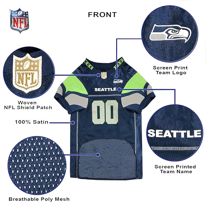 Pets First NFL Seattle Seahawks Dog Jersey, Size Small, Football Shirt Costume for Pet, Dog Sports T-Shirt, NFL Team Clothing for Cats, Licensed Pet Apparel Available in 7 Sizes and 32 Teams