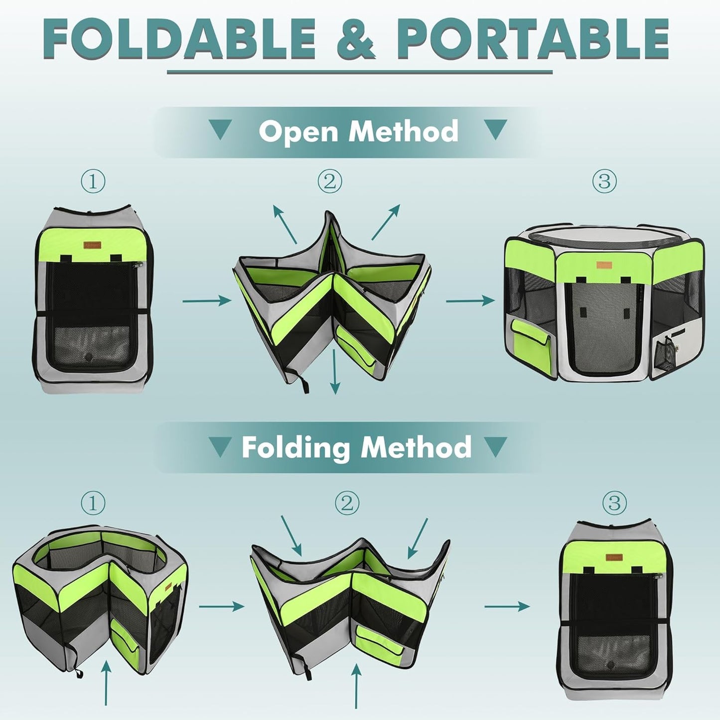 Dog Playpen, Portable Pet Play Pen for Cat, Puppies, Rabbits, Chickens, Foldable Large-Capacity Pet Tent for Indoor/Outdoor Travel Camping Green