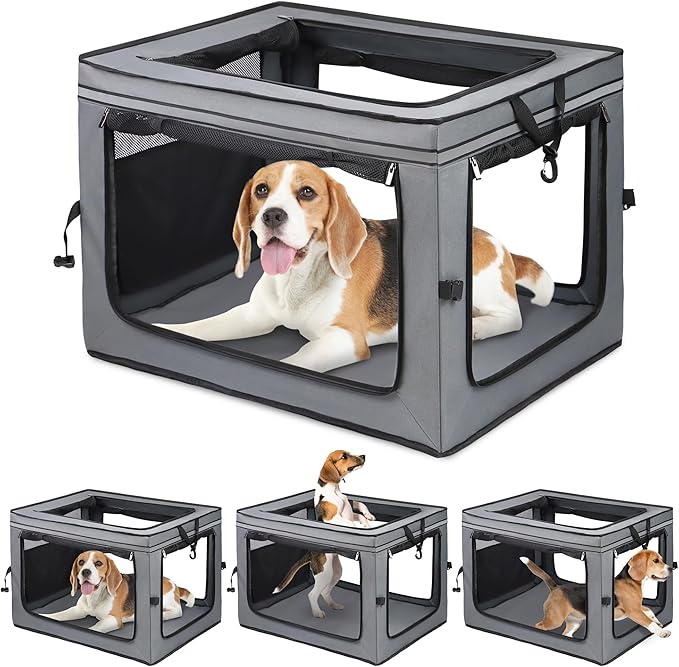 Portable Dog Crate Soft Dog Crate 22",30",36",42" Foldable Basic Dog Crates Easy Set-up, Light, Sturdy, Comfy，Collapsible Crate for Home and Travel (36Inch)