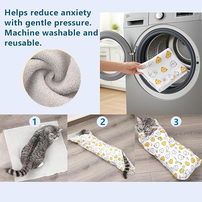 27.6'' Cat Grooming Wrap for Cutting Nails - Escape Proof Cats Restraint Wrap for Nail Clipping,Kitten Swaddle Wrap,Anti-Scratch & Anti-Bite,Easy Clipping & Care Pet Tool(L (up to 18 lbs)