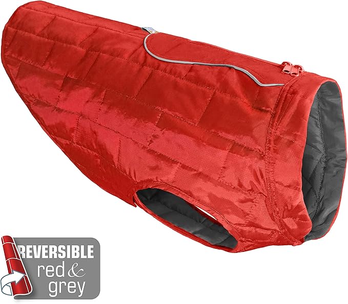 Kurgo Loft Dog Jacket - Reversible Cozy Coat for Outdoor Adventures - Water Resistant - Athletic Fit - Machine Washable Fabric - Reflective Dog Gear - Small - Chili Red
