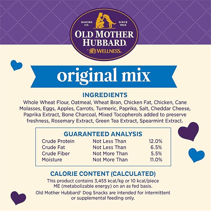 Old Mother Hubbard Wellness Classic Original Mix Dog Biscuits, Natural Training Treats, 4 Flavors, Mini Size, 20 oz Bag (Pack of 2)
