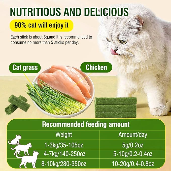 120g/4.23oz Cat Grass Teething Stick Hairballs,Chew Sticks for Cats,Catnip Toys Sticks Indoor Kitten Chew Stick (Green)