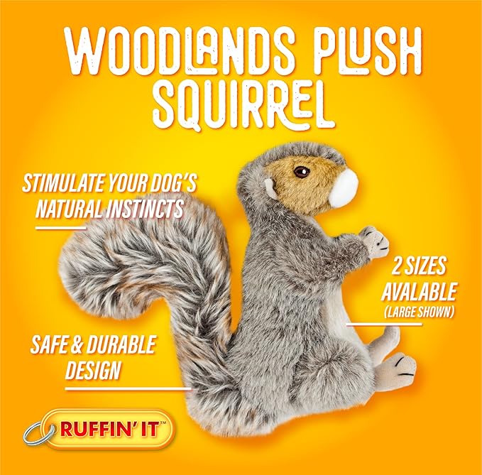 Ruffin' It Rhode Island Textile Woodlands Plush Dog Toy Squirrel Large, Mutli
