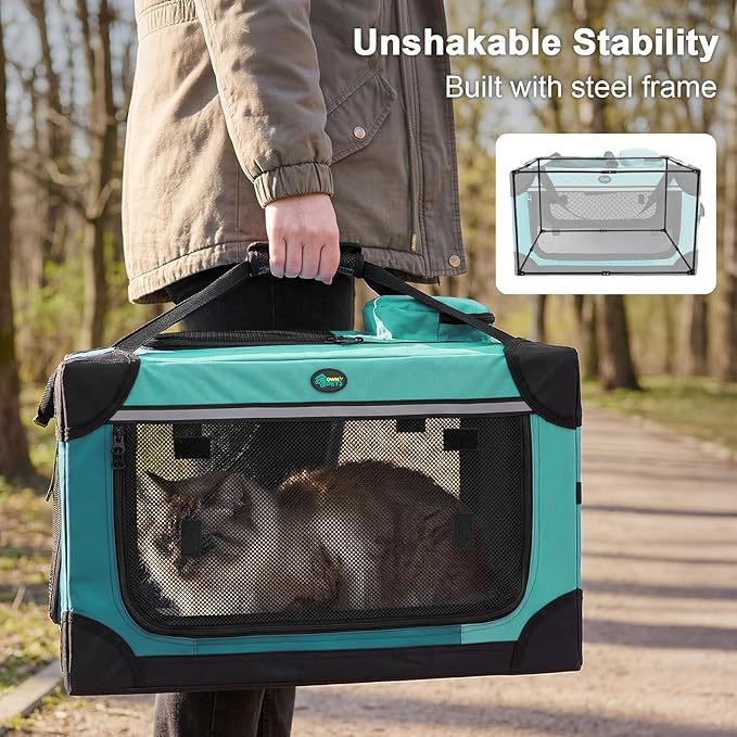Ownpets Extra Large Cat Carrier for 2 Cats Small Dogs, 24 Inches Collapsible Soft Dog Crate for Car Travel, Portable Pet Carrier with Soft Mat