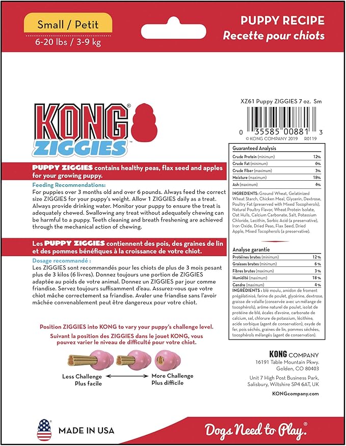 KONG - Puppy and Ziggies - Puppy Toys for Teething with Treats (Colors May Vary) - for Small Puppies