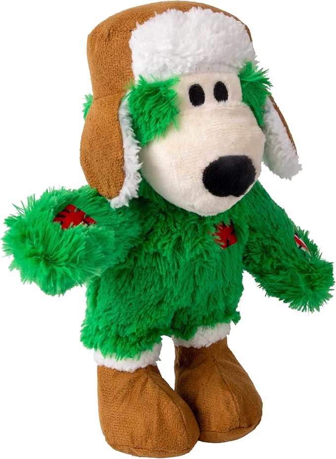 KONG Christmas Holiday Wild Knots Bear Dog Toy – Durable Rope Skeleton, Squeaker for Long-Lasting Play, Less Stuffing for Less Mess, Assorted Colors (2 Pack, Small/Medium)