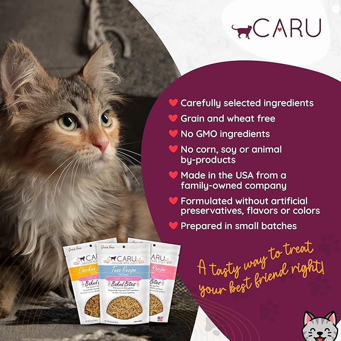 Caru - Soft ‘n Tasty Baked Bites - Tuna Bites Cat Treats - Flavorful All-Natural Treats - Pack of 3