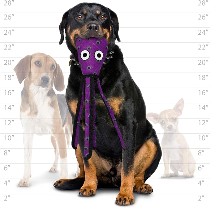 TUFFY - World's Tuffest Soft Dog Toy - Ocean- Squeakers - Multiple Layers. Made Durable, Strong & Tough. Interactive Play (Tug, Toss & Fetch). Machine Washable & Floats. (Squid Purple, Large)