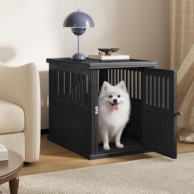 Bifanuo 30-Inch Dog Crate Furniture, Heavy Duty Dog Crate for Medium and Small Dog, Lockable Indoor Outdoor Dog Kennel & End Table, Decorative Plastic Pet Cage (Classic Black, 29.5" x 21"x 25.2")