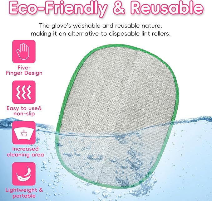2 Pack Magic Brush Pet Hair Removal Gloves for Cat & Dog, Ectrostatic Five-Finger Fur Remover, The Magic Brush Pure Path Grooming Remover Glove for Laundry, Carpet & Car Seat (Green & Pink