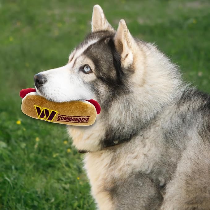NFL Washington Commanders HOT Dog Plush Dog & CAT Squeak Toy - Cutest HOT-Dog Snack Plush Toy for Dogs & Cats with Inner Squeaker & Beautiful Football Team Name/Logo