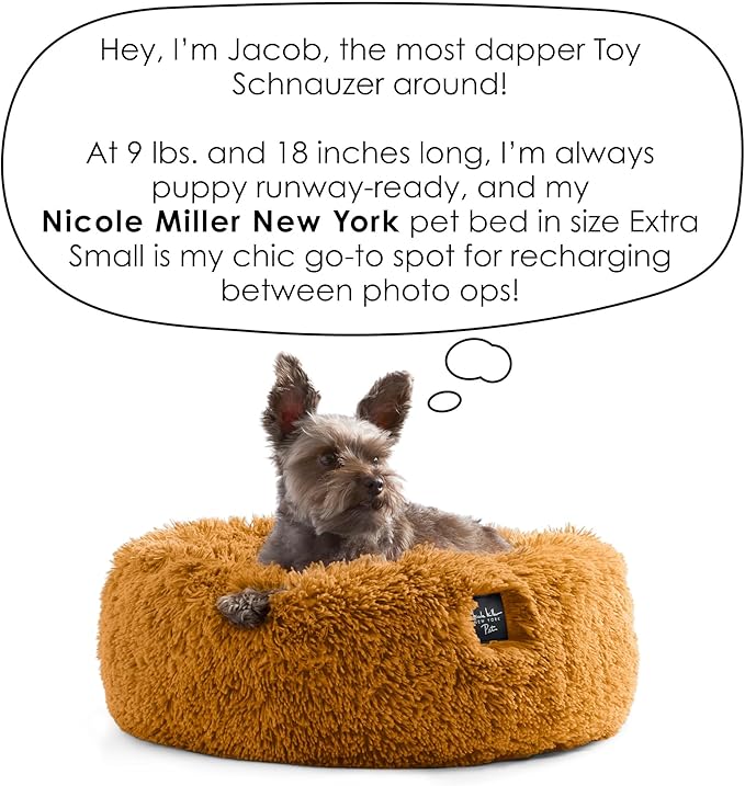 Nicole Miller New York PET Ellie Fuzzy Solid Donut Pet Bed, Plush, Cozy & Calming, Non-Slip Bottom, 100% Machine Washable, Burgundy Rose, X-Small 19"x19"x7" Round