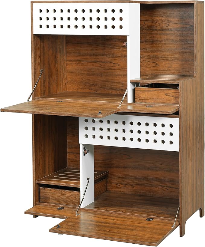 GDFStudio 44" Modern Cat Litter Box Enclosure Furniture, 2 in 1 Cat Furniture Set with Storage Shelf and Flip Door, Wooden Indoor Cat House, Space Saving Pet Furniture, Brown