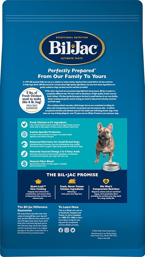 Bil-Jac Small Breed Adult Dry Dog Food | Chicken | Oatmeal & Yams Recipe | 6 lb (2-Pack)