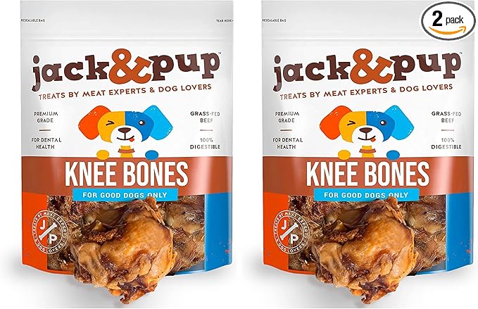 Jack&Pup Beef Bones, Knee Cap for Dogs, Long Lasting Natural Dog Bones, Beef Bone Knee Caps for Large Dogs. (4 Pack)
