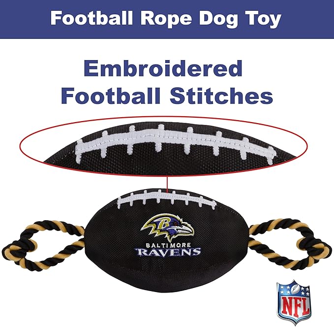 Pets First NFL Baltimore Ravens Football Dog Toy, Tough Quality Nylon Materials, Strong Pull Ropes, Inner Squeaker, NFL Team Color