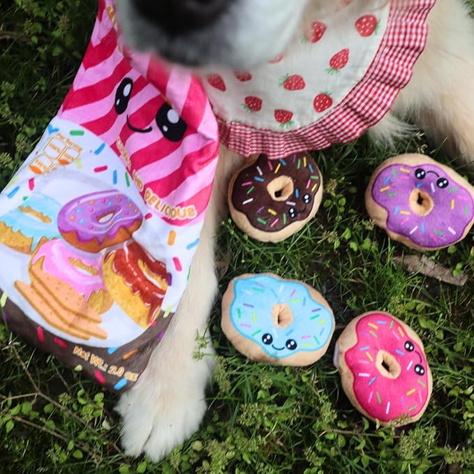CECE PAW Donut Snuffle Toys, Squeaky Crinkle Interactive Dog Toys, Dog Enrichment Treat Puzzle for Boredom and Mental Stimulation, Puppies, Small and Medium Dogs (Plush Bag)