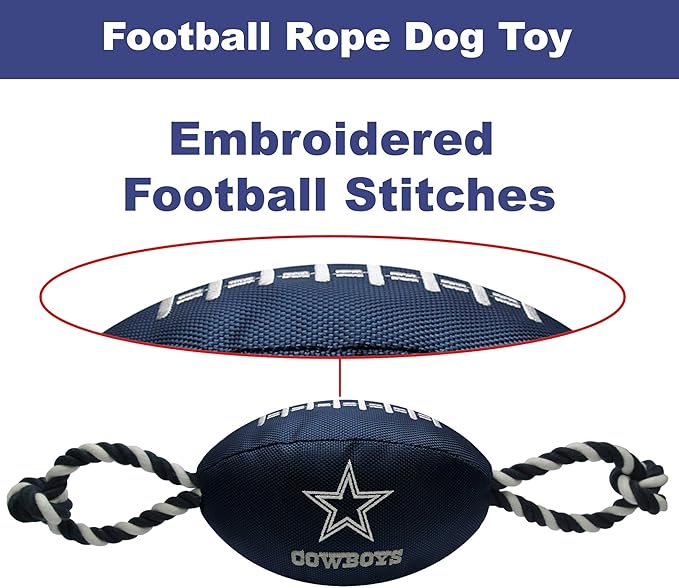Pets First NFL Dallas Cowboys Football Dog Toy, Tough Quality Nylon Materials, Strong Pull Ropes, Inner Squeaker, NFL Team Color