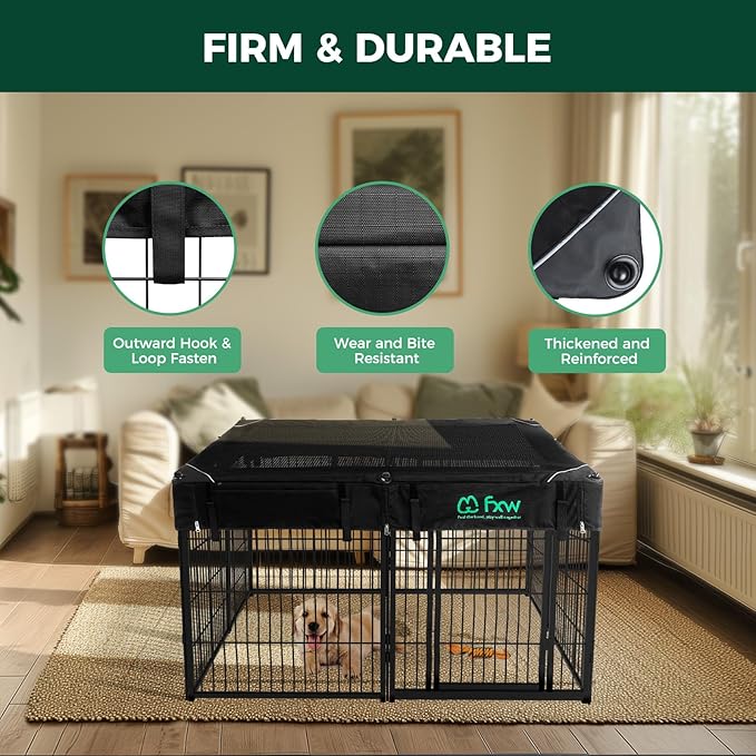 FXW Homeplus Indoor Dog Playpen with Square Mesh Top Cover for Escape Prevention, 32 Inch 8 Panel Heavy Duty Pen for Small and Medium Dogs, Black│Patented