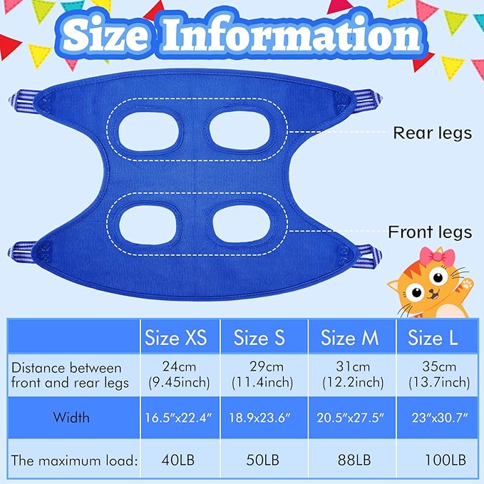 Ferraycle 14 in 1 Pet Grooming Hammock for Dogs Cats, Dog Grooming Sling, Cat Nail Trimming Kit, Restraint Bag with Clipper File for Nail Trimming Ear Cleaning Bathing Small Pets(Blue)