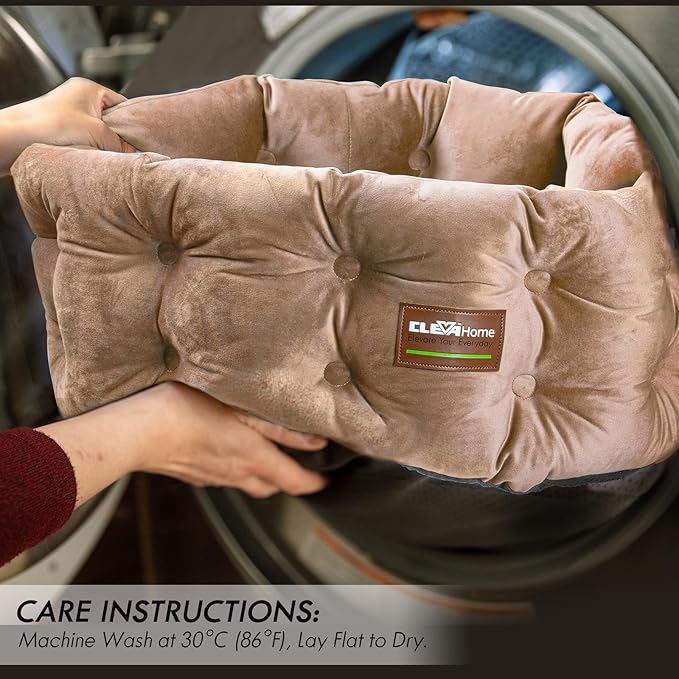 ClevaHome Deep Nest Cat Beds for Indoor Cats, Washable Round Cat Bed, Cute Kitten Bed with Anti-Slip Bottom for Kitty and Puppy, 20inches, Warm Beige