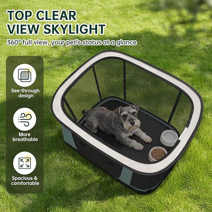 Siedihit Dog Cat Playpen Crate with Washable Pee Pad, Reinforced Durable Dog Cage, Portable Foldable Pet Kennel with Breathable Visibility (Grey, Large)