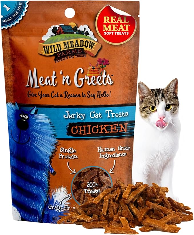 Cat Treats - Meat 'N Greets - Soft Jerky Treats with Meat, Perfect for Training & Rewarding, Snacks for Cats - Chicken Flavor