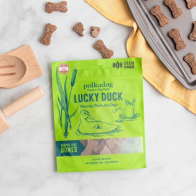 Polkadog Lucky Duck Bone Shaped Dog Treats - Duck, Crunchy, All Natural, Limited Ingredient, Lean Protein & Grain Free Snacks for Dogs, Great for All Breeds, Made in USA - 7oz