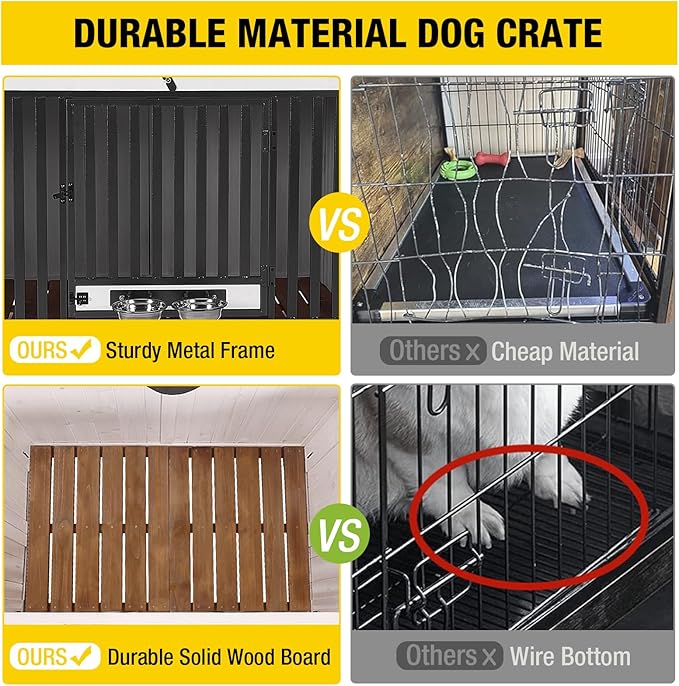 Aivituvin Dog Crate Furniture for 2 Small Medium Dogs XL Dog Kennel Indoor End Table Wooden Foldable Dog Cage 39.4" Dog House with Adjustable Bowls,Door