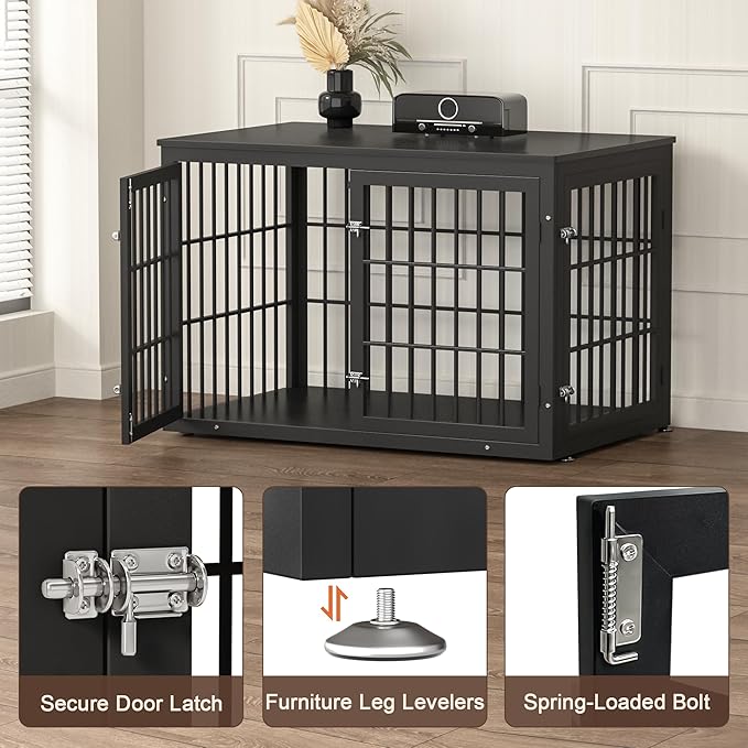 rehomerance 48 Inch Heavy Duty Dog Crate Furniture for Large Dogs, Decorative Pet House End Table, Extra Large Wooden Cage Kennel Furniture Indoor, Black