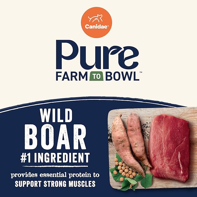 Canidae Pure Farm to Bowl Wild Boar & Garbanzo Bean, Grain-Free Dry Dog Food, Adult, 4lb