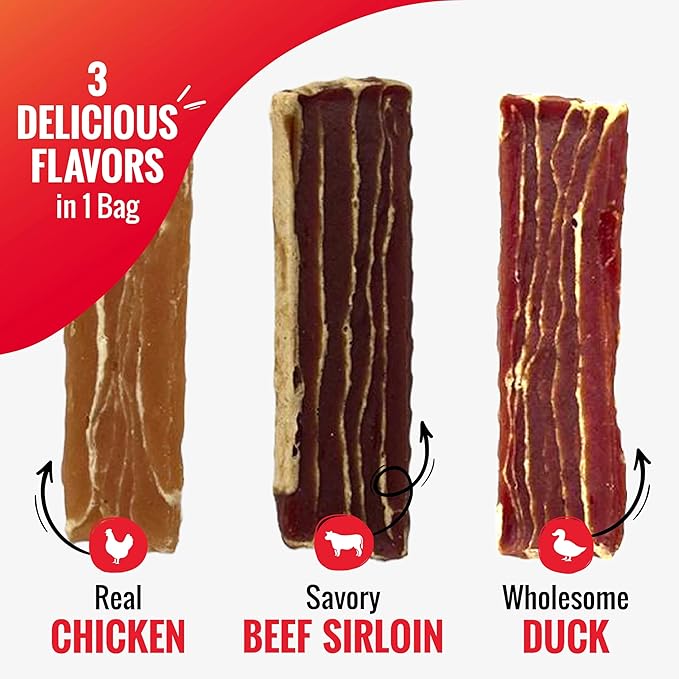 Good’n’Tasty Protein Strips Variety Pack, 12 oz, High-Protein Dog Treat with Real Chicken Or Duck and Savory Beef Sirloin, Jerky-Style Chew with No Added Artificial Preservatives, Flavors Or Colors
