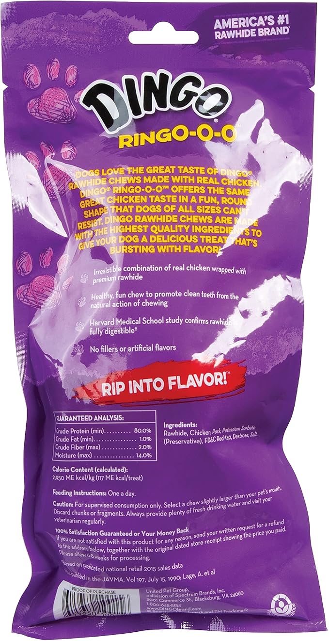 Dingo Ringo-o-o, Ring-Shaped, Rawhide Chew for All Dogs, 5 Count (Pack of 5)