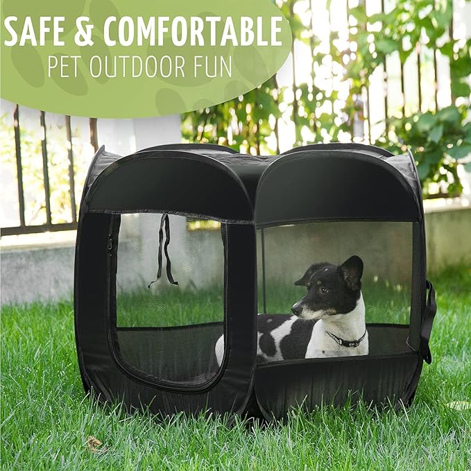 ZONETECH Portable Fold-able Pet Playpen Tent – Medium Size Premium Quality Indoor Outdoor Mesh Open Air Exercise Pop-Up Cage for Dogs and Cats (2 Pack)