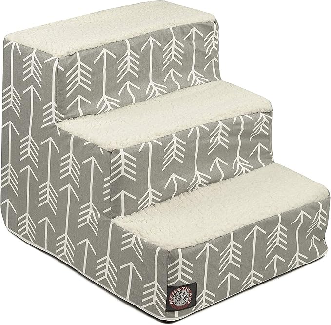 Majestic Pet 3 Step Portable Dog Stairs for Small Dogs to get on Bed Supports 250 lbs or Less – Dog Steps for High Bed with Machine Washable Cover –Pet Stairs for Cats Arrow Gray