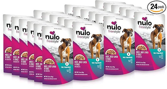 Nulo Freestyle Beef, Beef Liver, & Kale in Broth Real Meat Dog Food Topper, 2.8 Ounce (Pack of 24)
