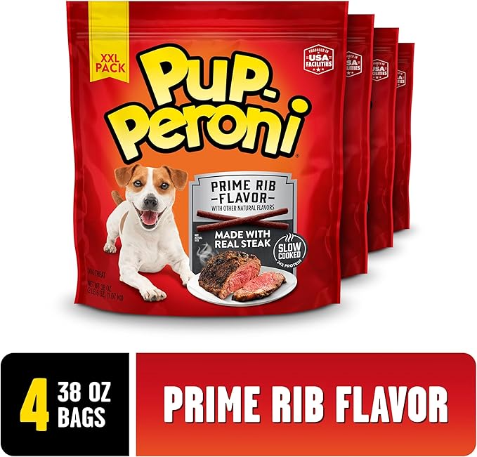 Pup-Peroni Dog Treats, Prime Rib Flavor, 38 Ounce, Made with Real Steak, Pack of 4