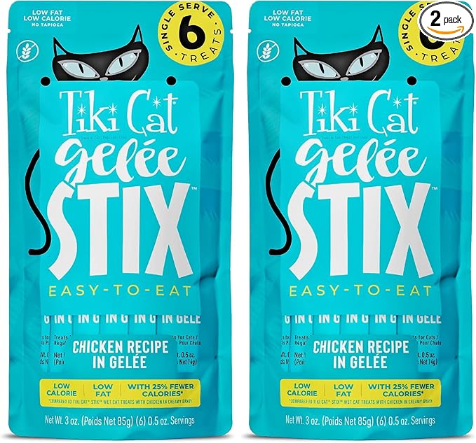 Tiki Cat Stix Gelee Wet Cat Treats, Chicken, 3 oz. Pouch (12 Count) (Pack of 2)