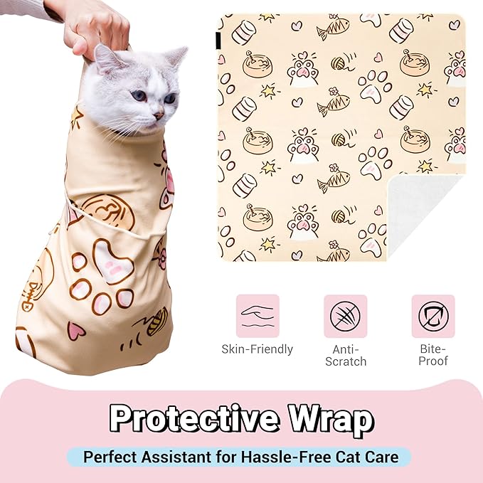 35.5" Extra Large Cat Grooming Wrap,Soft Self-Stick Cat Burrito Restraint Blanket Grippy Cloth for Large Cats & Small Dogs Medicine,Nail Clipping,Ear Cleaning,Teeth Brushing Anti-Scratch Anti-Escape