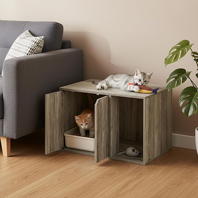 Furinno Peli Small Litter Box Enclosure, French Oak Grey