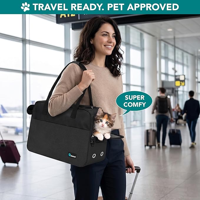 PetAmi Dog Purse Carrier for Small Dogs, Airline Approved Soft Sided Pet Carrier with Pockets, Ventilated Dog Carrying Bag for Puppy Cat, Dog Travel Supplies Bag, Sherpa Bed, Max 12 lbs, Black