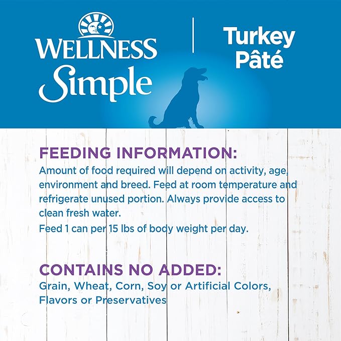 Wellness Simple Limited Ingredient Diet Adult Canned Wet Dog Food, Wholesome Grains, Natural, Turkey and Potato Recipe, 12.5 oz, Pack of 12 Cans