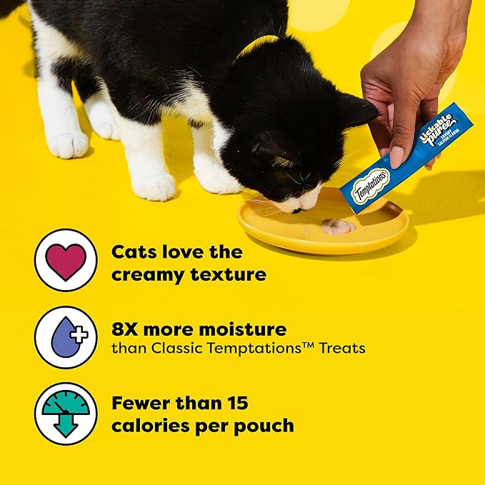 Temptations Creamy Puree Squeezable Lickable Cat Treats, Wet Cat Treats with Chicken, Salmon, and Tuna Variety Pack, 0.42 oz. Tubes, 24 Count