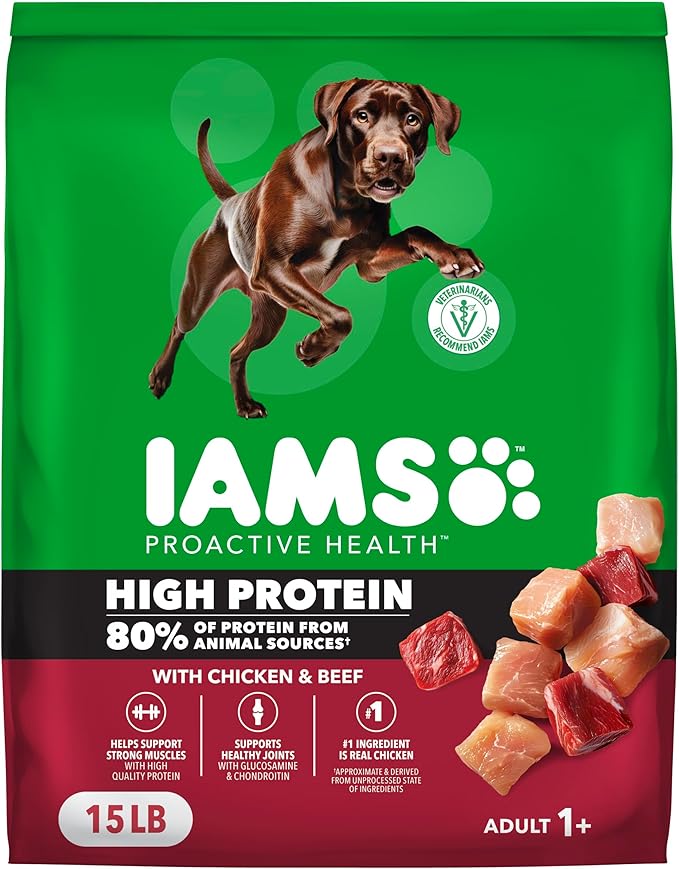 IAMS Proactive Health High Protein Dry Dog Food with Chicken & Beef, 15 lb. Bag