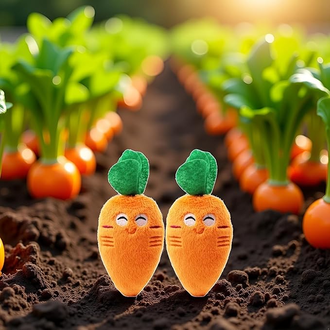2 Pcs Soft Puppy Pet Supplies, Cute Orange Carrot Plush Chew Squeaker Sound Squeaky for Dog Cat Birthday Xmas Gifts