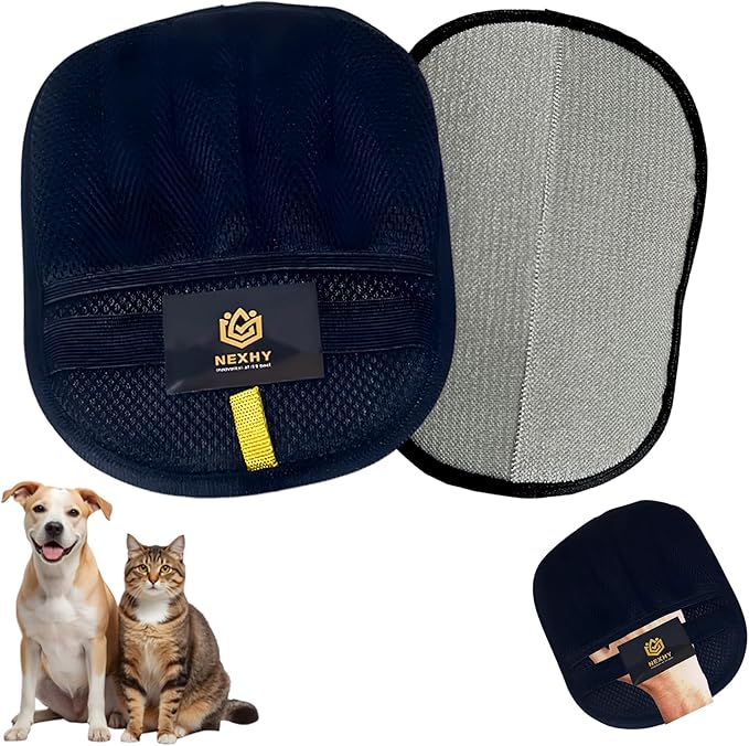 Pet Hair Removal Glove for Cats & Dogs, Hair Remover Mitt, Reusable Mesh Cleaning Glove with Five Finger Design for De-Shedding, Easy Cleaning, Clothing, Couch, Carpet & Car Seat